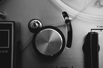 Close-up of vintage reel-to-reel tape recorder mechanism