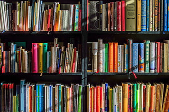Colorful Books on Black Wooden Bookshelf