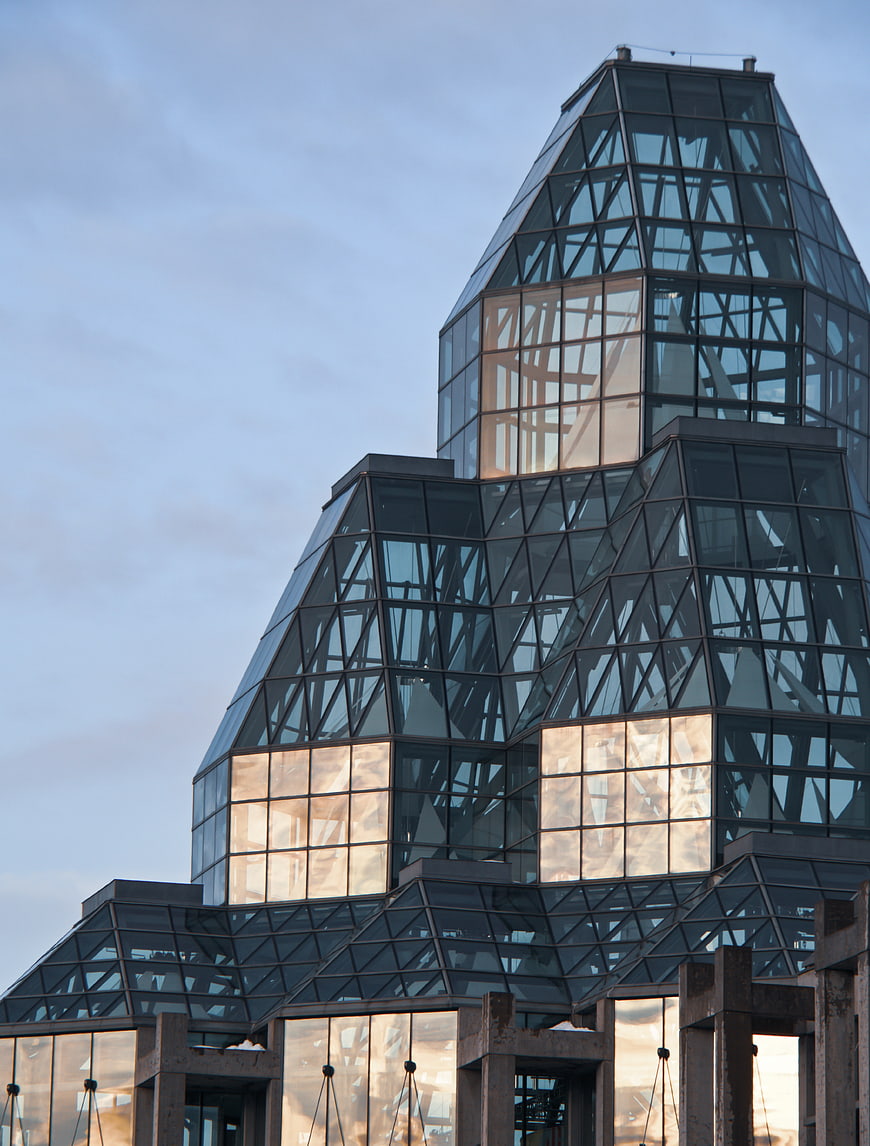 Modern Glass Architecture Building with Geometric Facade