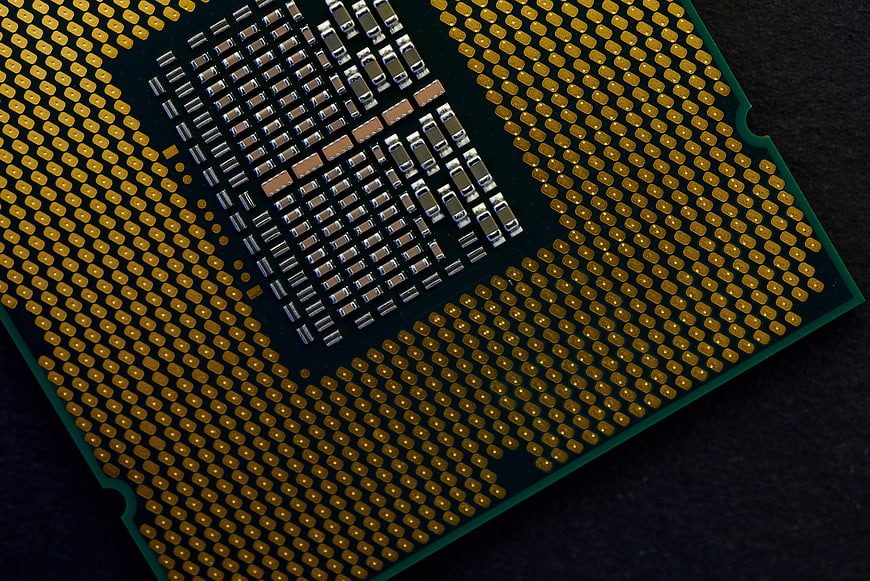 Close-up of CPU Processor Gold Pins and Contacts