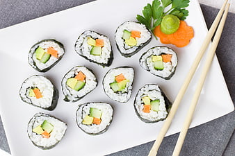 California Maki Sushi Rolls with Wasabi and Ginger