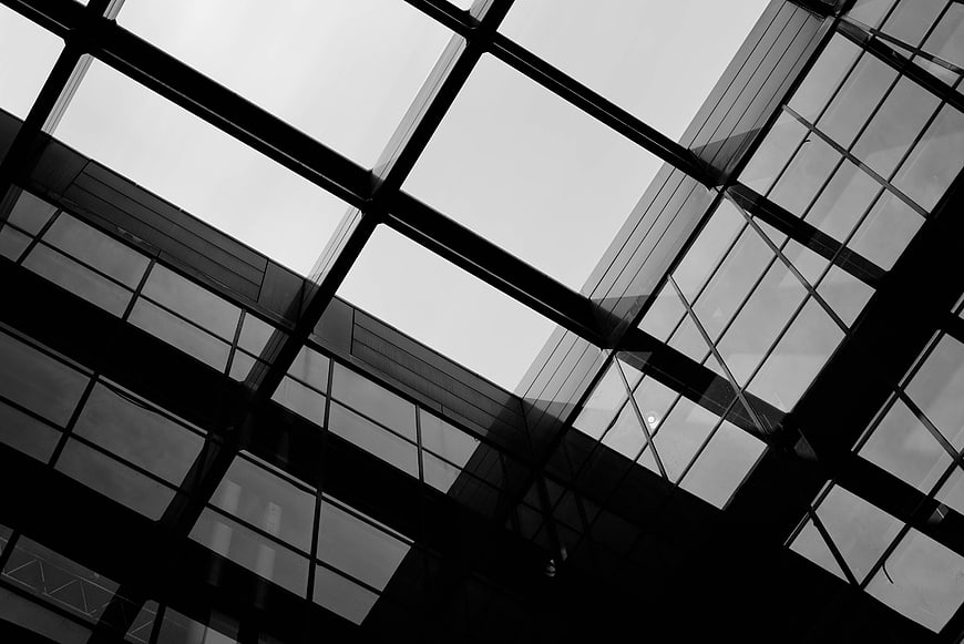 Black and white modern glass building architecture