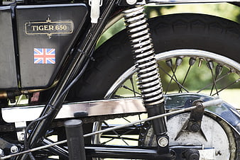 Close-up of Vintage British Tiger 650 Motorcycle Rear Wheel