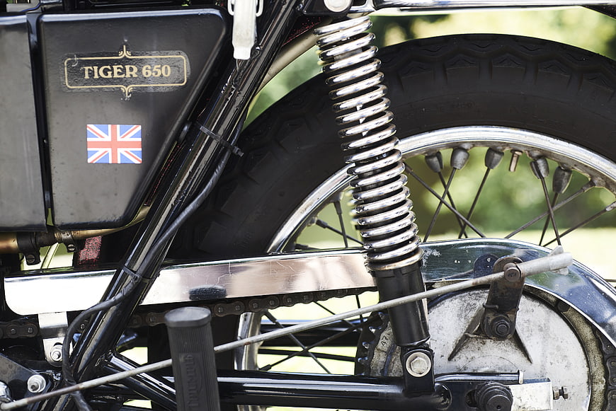 Close-up of Vintage British Tiger 650 Motorcycle Rear Wheel