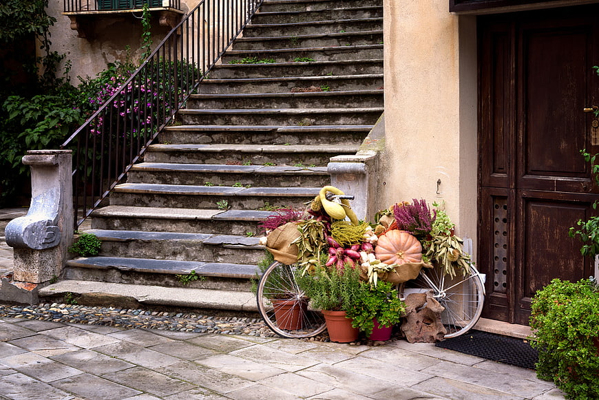 Autumn Harvest Bicycle Decoration on Stone Steps