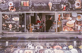 Italian Gelato Shop Display with Chalkboard Menu