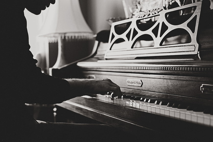Vintage Piano Player Hands Close-Up Black and White