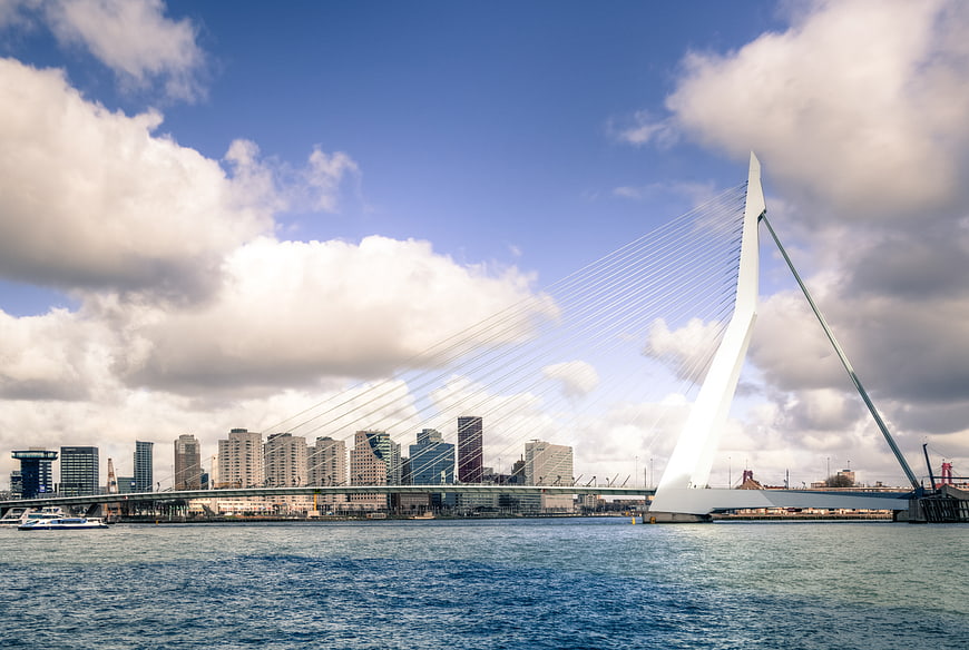 Erasmus Bridge Rotterdam Skyline and Water