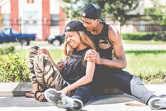 Happy African American Couple Laughing Together Outdoors