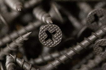 Macro Close-Up of Metal Screws with Cross Head