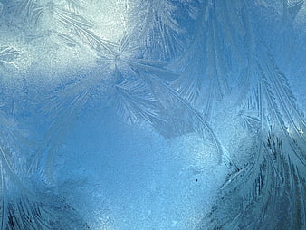 Blue Frost Patterns on Frosted Glass Window Background
