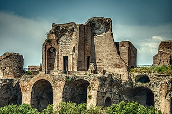 Ancient Roman Ruins with Arches and Brick Walls