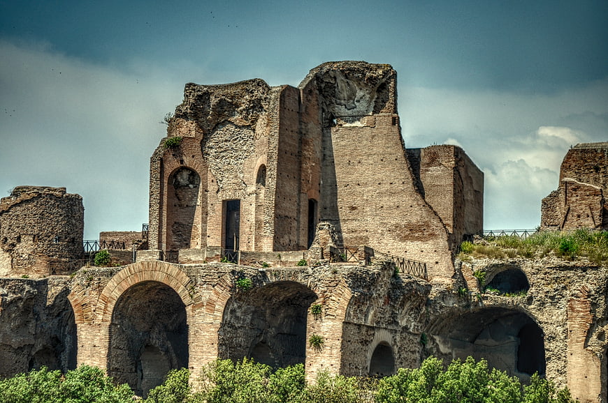 Ancient Roman Ruins with Arches and Brick Walls