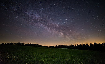 Milky Way Galaxy over Green Meadow at Night