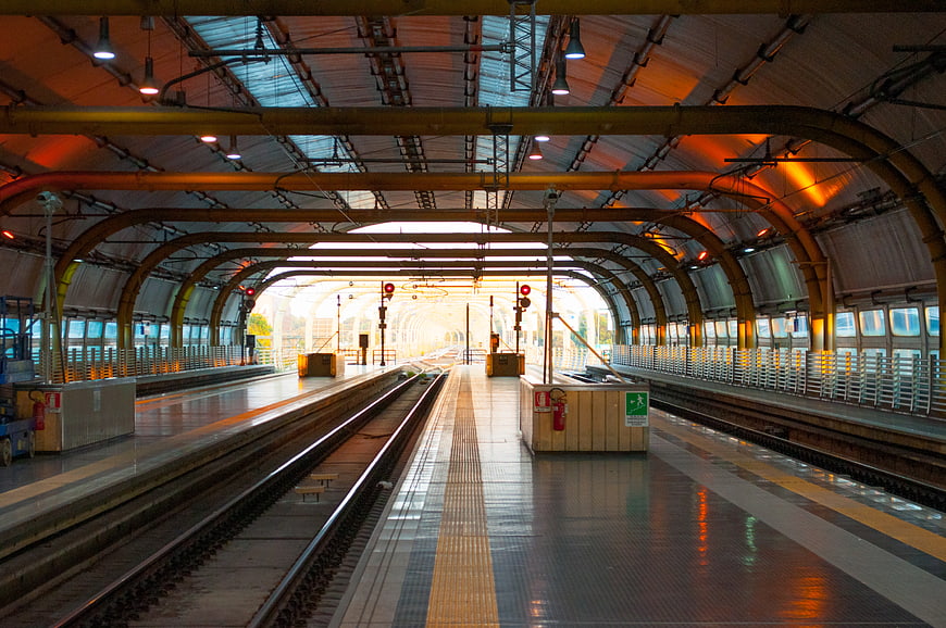 Empty Helsinki Railway Station Platform with Arched Ceiling