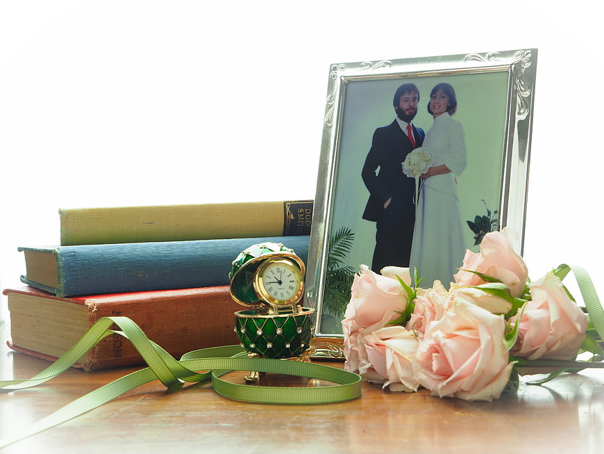 Vintage Wedding Photo Frame with Roses and Books