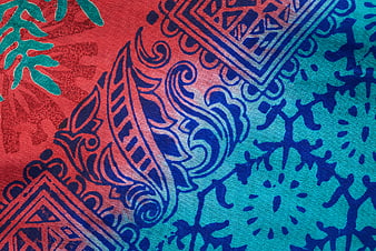 Colorful Red and Blue Paisley Fabric Pattern