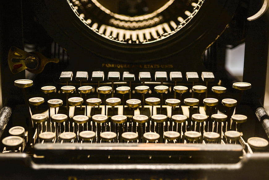 Close-up of vintage typewriter keys and mechanism