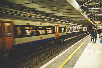 Motion Blur Train Arriving at Underground Metro Station