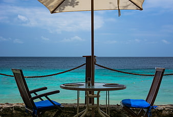 Tropical Beachside Dining Table with Ocean View