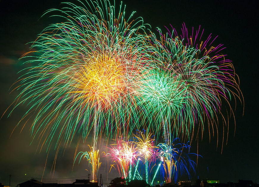 Vibrant Multi-Color Fireworks Display Over Night Sky