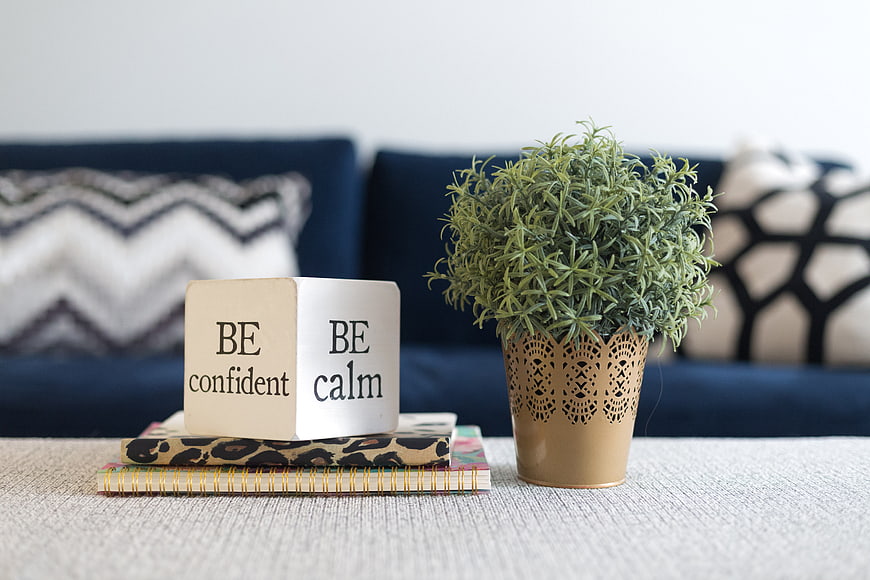 Inspirational Wooden Block with Be Confident and Be Calm Text