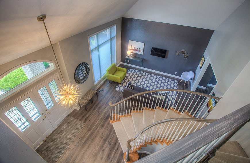 High Angle View of Modern Home Foyer and Living Room