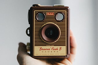Vintage Kodak Brownie Flash B Camera Held in Hand