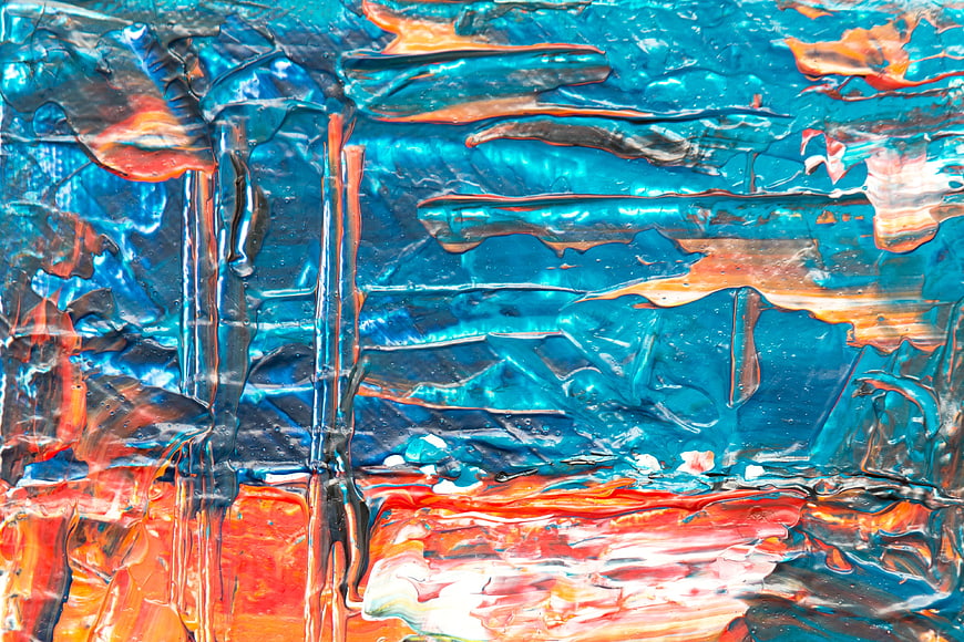 Abstract Blue and Orange Acrylic Paint Texture Close Up