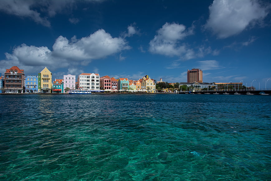 Colorful Willemstad Skyline and Turquoise Caribbean Sea