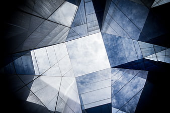 Abstract geometric view of modern glass skyscraper architecture