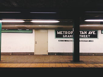 Empty Metropolitan Avenue subway station platform in New York City