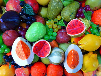 Colorful Assortment of Artificial Fruits and Vegetables