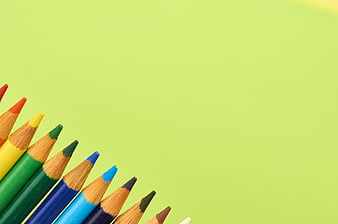 Colorful Pencils Arranged on Green Background