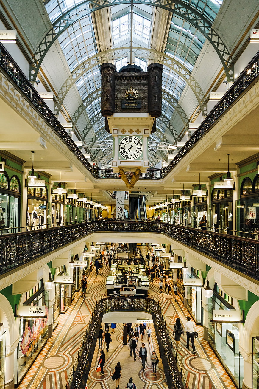 Interior of Queen Victoria Building Sydney with Hanging Clock