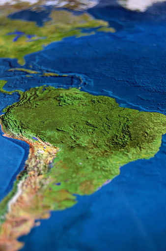 Close-up of South America on a 3D Relief Globe