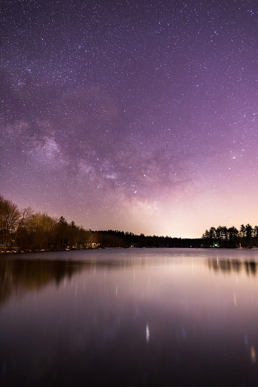 Milky Way Galaxy Reflection Over Calm Lake at Night