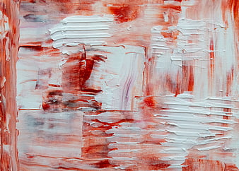 Abstract Red and White Textured Acrylic Painting on Canvas