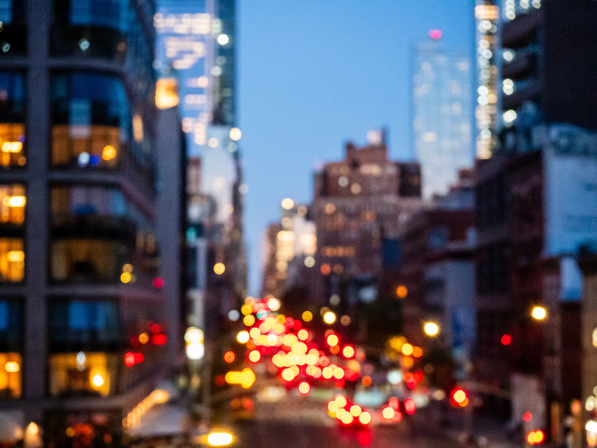 Abstract Bokeh City Street Traffic Lights at Dusk