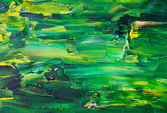 Abstract green and yellow oil painting texture close up