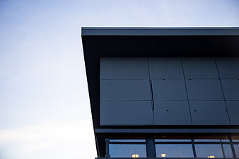 Modern Dark Blue House Exterior with Large Windows