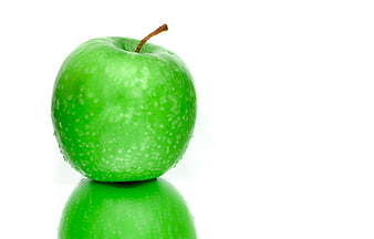 Fresh Green Apple with Water Drops on White Background