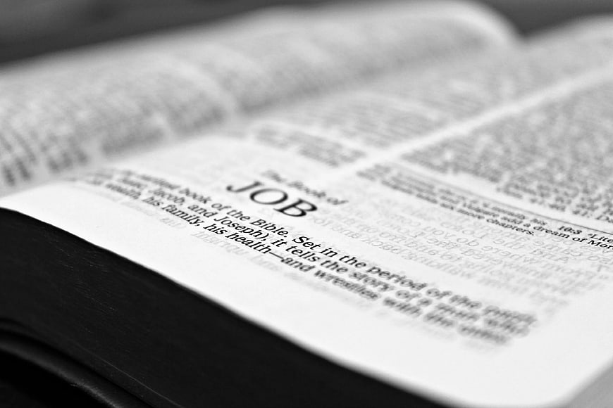 Close-up of open Bible showing the Book of Job