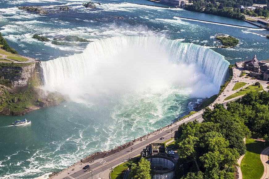 Aerial View of Horseshoe Falls Niagara with Tourist Boat