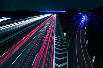 Long Exposure Light Trails on Highway at Night