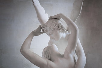Close-up of Psyche and Eros Marble Sculpture in Museum