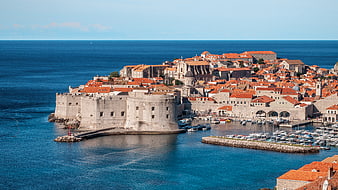 Aerial View of Dubrovnik Old Town and Harbor