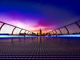 Millennium Bridge London with St Paul's Cathedral at Twilight
