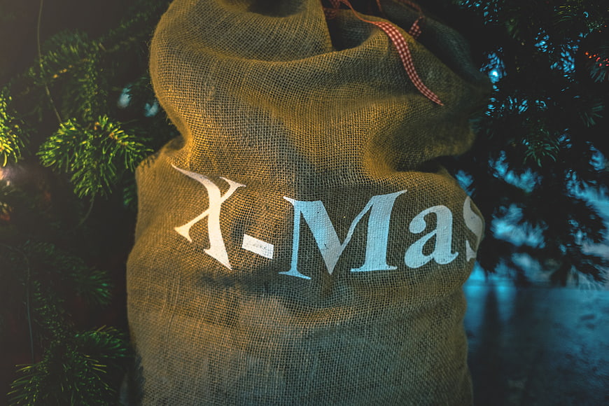 Burlap Christmas Gift Bag with X-Mas Text