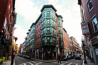 Colorful Victorian Row Houses on Boston Street Corner